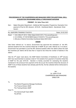 No: ASAP/SPM-TRAINING/1704/2016 Dated, 24.02.2021 Read:- 1