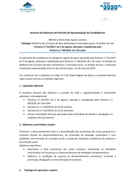 Anúncio De Abertura De Período De Apresentação De Candidaturas