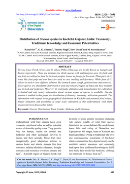 Distribution of Grewia Species in Kachchh Gujarat, India: Taxonomy, Traditional Knowledge and Economic Potentialities