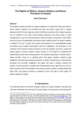 The Rights of Others: Asylum Seekers and Direct Provision in Ireland” (2014) 3(2) Irish Community Development Law Journal 22-42