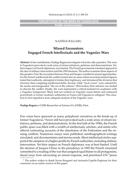 Engaged French Intellectuals and the Yugoslav Wars