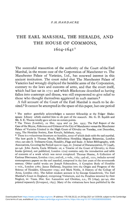 The Earl Marshal, the Heralds, and the House of Commons, 1604–1641