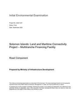 Land and Maritime Connectivity Project: Road Component Initial