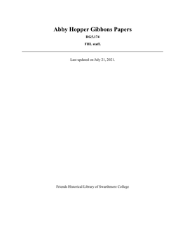Abby Hopper Gibbons Papers RG5.174 FHL Staff