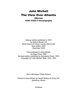 John Michell the View Over Atlantis (Abacus) 0349 12323 3 Cosmography