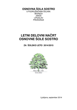 Letni Delovni Načrt Za Šolsko Leto 2014-2015