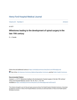 Milestones Leading to the Development of Spinal Surgery in the Late 19Th Century