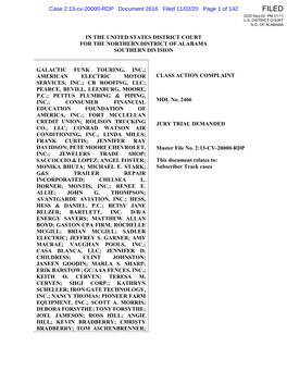 CLASS ACTION COMPLAINT SERVICES, INC.; CB ROOFING, LLC; PEARCE, BEVILL, LEESBURG, MOORE, P.C.; PETTUS PLUMBING & PIPING, INC.; CONSUMER FINANCIAL MDL No