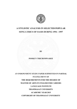 A Stylistic Analysis in Selected Popular Song Lyrics of Oasis During 1994 - 1997