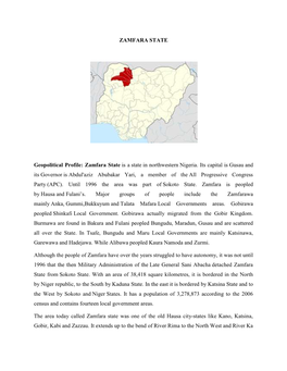 ZAMFARA STATE Geopolitical Profile