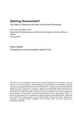 Opening Government? the Case of Tanzania in the Open Government Partnership