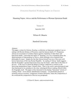 Haunting Nepos: Atticus and the Performance of Roman Epicurean Death W