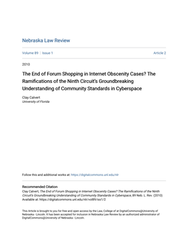 The End of Forum Shopping in Internet Obscenity Cases? the Ramifications of the Ninth Circuit’S Groundbreaking Understanding of Community Standards in Cyberspace