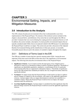 Environmental Setting, Impacts, and Mitigation Measures