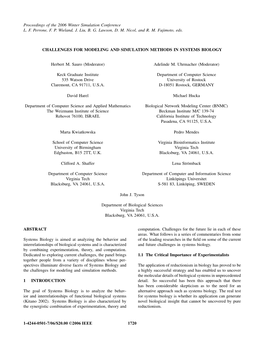 Challenges for Modeling and Simulation Methods in Systems Biology
