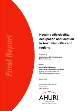 Housing Affordability, Occupation and Location in Australian Cities