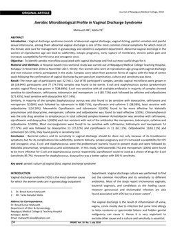 Aerobic Microbiological Profile in Vaginal Discharge Syndrome