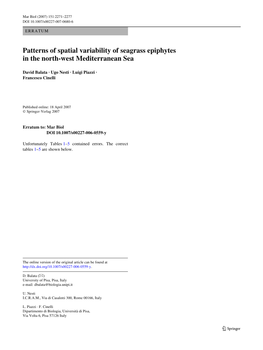 Patterns of Spatial Variability of Seagrass Epiphytes in the North-West Mediterranean Sea