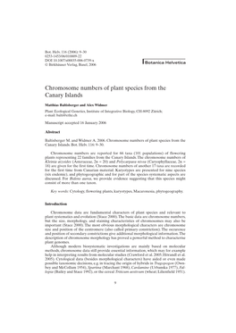 Chromosome Numbers of Plant Species from the Canary Islands