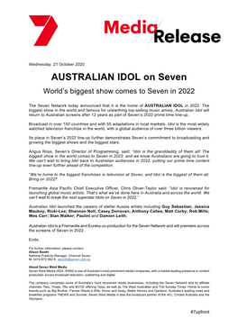 Australian Idol on Seven in 2022