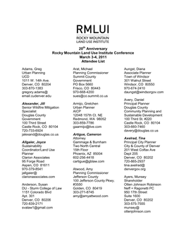 20 Anniversary Rocky Mountain Land Use Institute Conference March 3-4