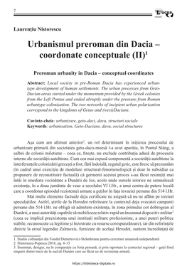 Urbanismul Preroman Din Dacia – Coordonate Conceptuale (II)1