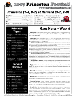 2009 Princeton Football Princeton (1-4, 0-2) at Harvard (3-2, 2-0)