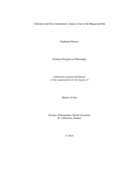 Arjuna's Fear in the Bhagavad-Gītā Stephanie Simoes Graduate Program in Philosophy Submitted