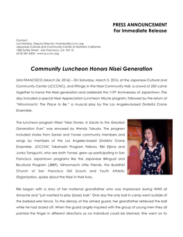 Community Luncheon Honors Nisei Generation