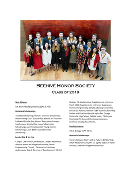 Beehive Honor Society Class of 2019