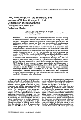 Lung Phospholipids in the Embryonic and Immature Chicken: Changes in Lipid Composition and Biosynthesis During Maturation of the Surfactant System