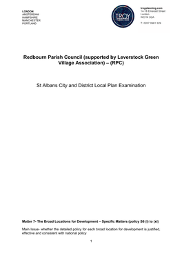 Redbourn Parish Council (Supported by Leverstock Green Village Association) – (RPC)