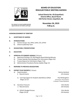 Board of Education Regular Public Meeting Agenda