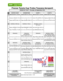 Firenze Tennis Cup Trofeo Toscana Aeroporti ORDER of PLAY - Thursday, 26 September 2019