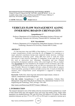 Vehicles Flow Management Along Inner Ring Road in Chennai City