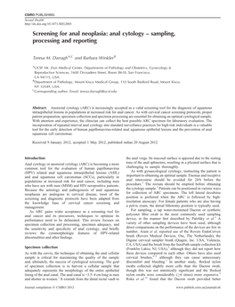 Screening for Anal Neoplasia: Anal Cytology „&Ndash;„ Sampling, Processing and Reporting