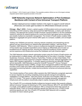 C&W Networks Improves Network Optimization of Pan-Caribbean Backbone with Coriant Mtera Universal Transport Platform