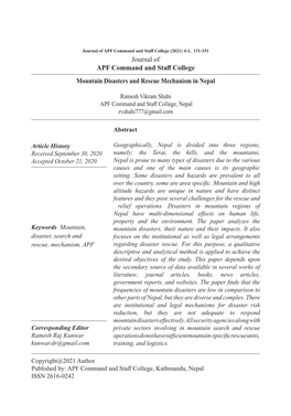 Mountain Disasters and Rescue Mechanism in Nepal Journal of APF Command and Staff College