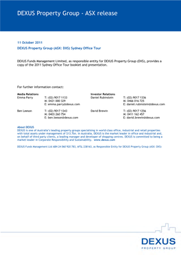 2011 10 11 DXS ASX 2 Sydney Office Tour Book and Presentation COMBINED