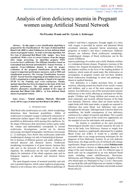 Analysis of Iron Deficiency Anemia in Pregnant Women Using Artificial Neural Network