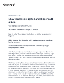 Et Av Verdens Deiligste Band Slipper Nytt Album!