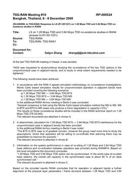 TSG-RAN Meeting #10 RP-000524 Bangkok, Thailand, 6 - 8 December 2000