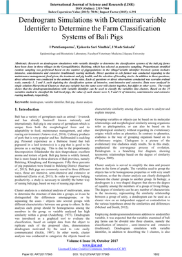 Dendrogram Simulations with Determinatvariable Identifer to Determine the Farm Classification Systems of Bali Pigs