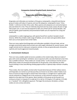 Kingsnake and Milksnake Care - 1/13