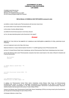 ANSWERED ON:11.12.2008 REVIVAL of PHARMACEUTICALS UNITS Ahir Shri Hansraj Gangaram;Majhi Shri Parsuram