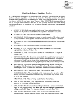 Shackleton Endurance Expedition - Timeline