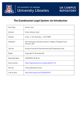 The Scandanavian Legal System: an Introduction