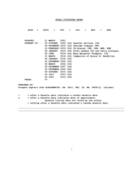 Royal Victorian Order Gcvo / Kcvo / Cvo / Lvo / Mvo / Rvm Updated