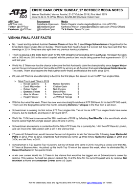 Vienna Final Fast Facts Erste Bank Open: Sunday, 27