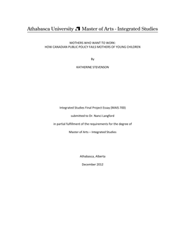 Mothers Who Want to Work: How Canadian Public Policy Fails Mothers of Young Children